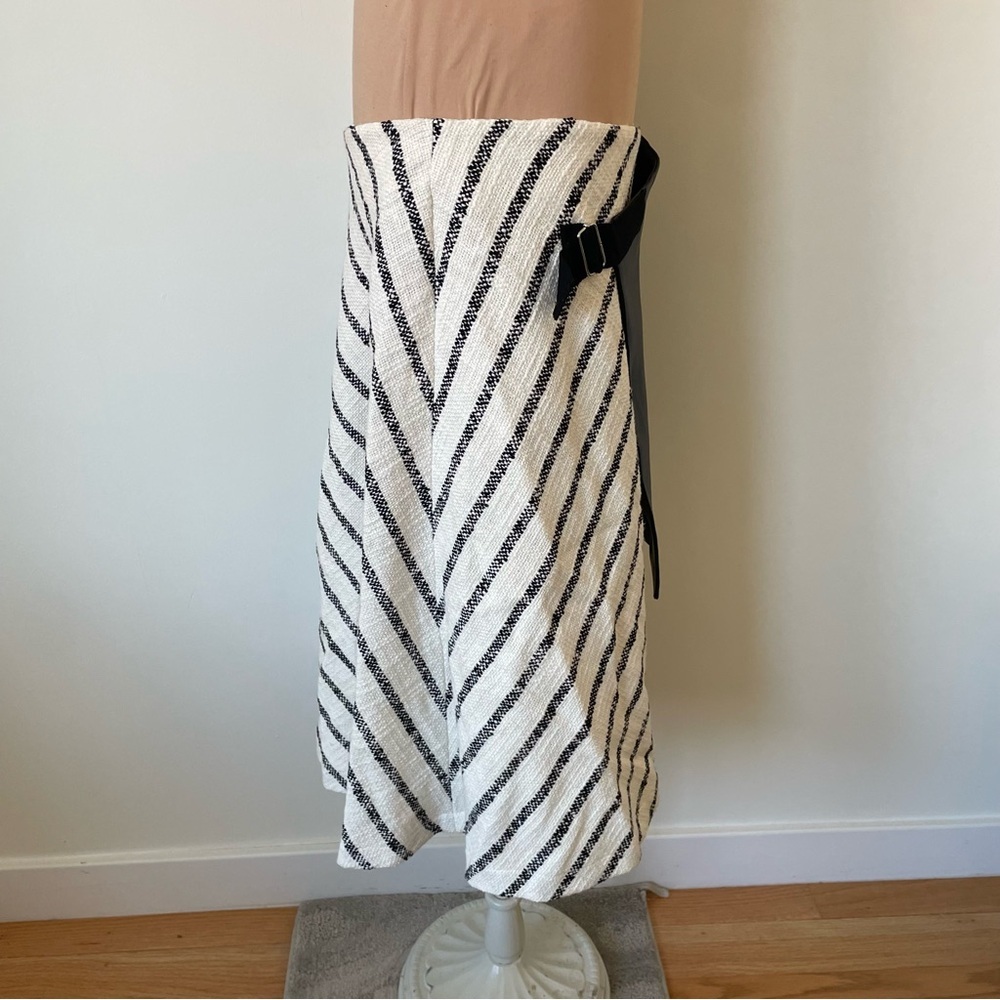 Mirimalist Wrap Striped Cotton Faux Leather Asymmetrical A-Line Skirt NWT Size L - Picture 6 of 10